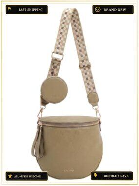 Vegan Leather Crossbody Bag Women Large Bum Bag Fanny Pack with Detachable Pouch